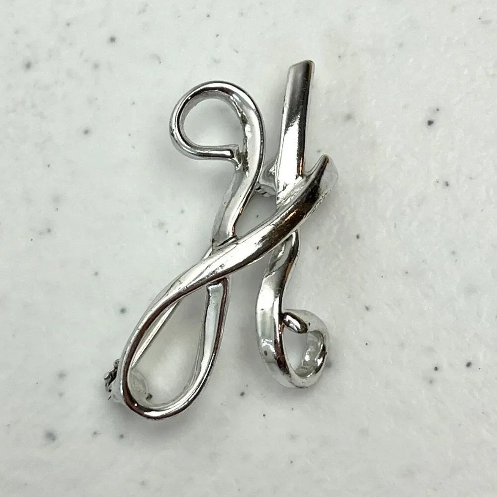 Vintage Estate Silver Tone H Brooch Initial Letter H Name Gift